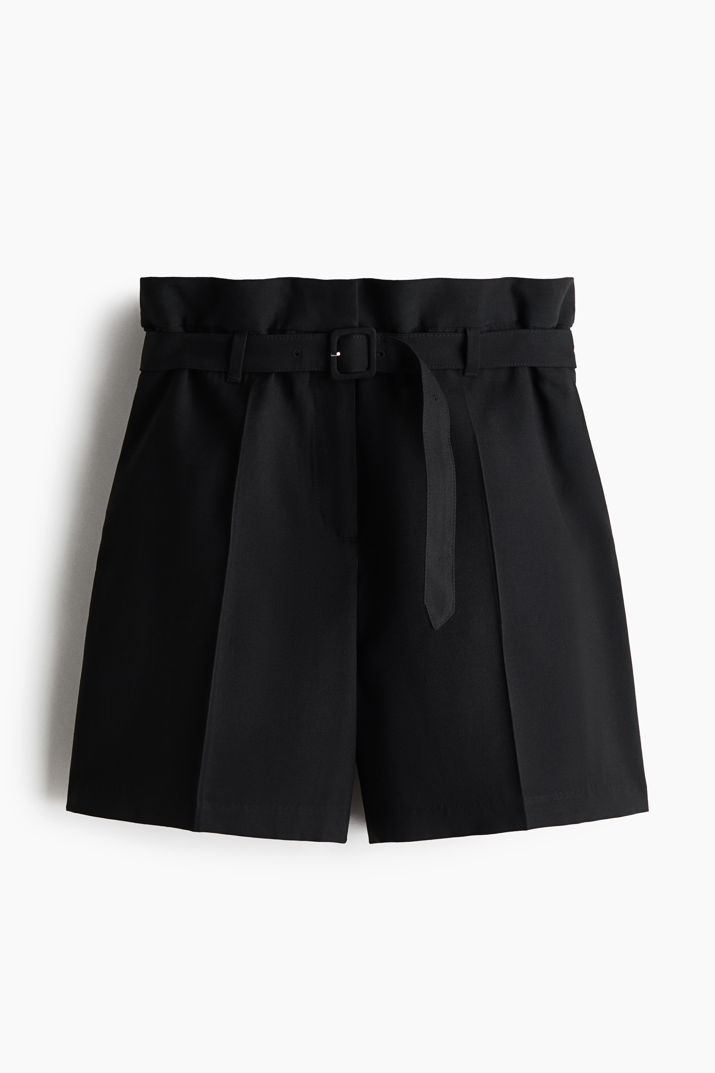 Viscose-Blend Shorts with Belt - Black