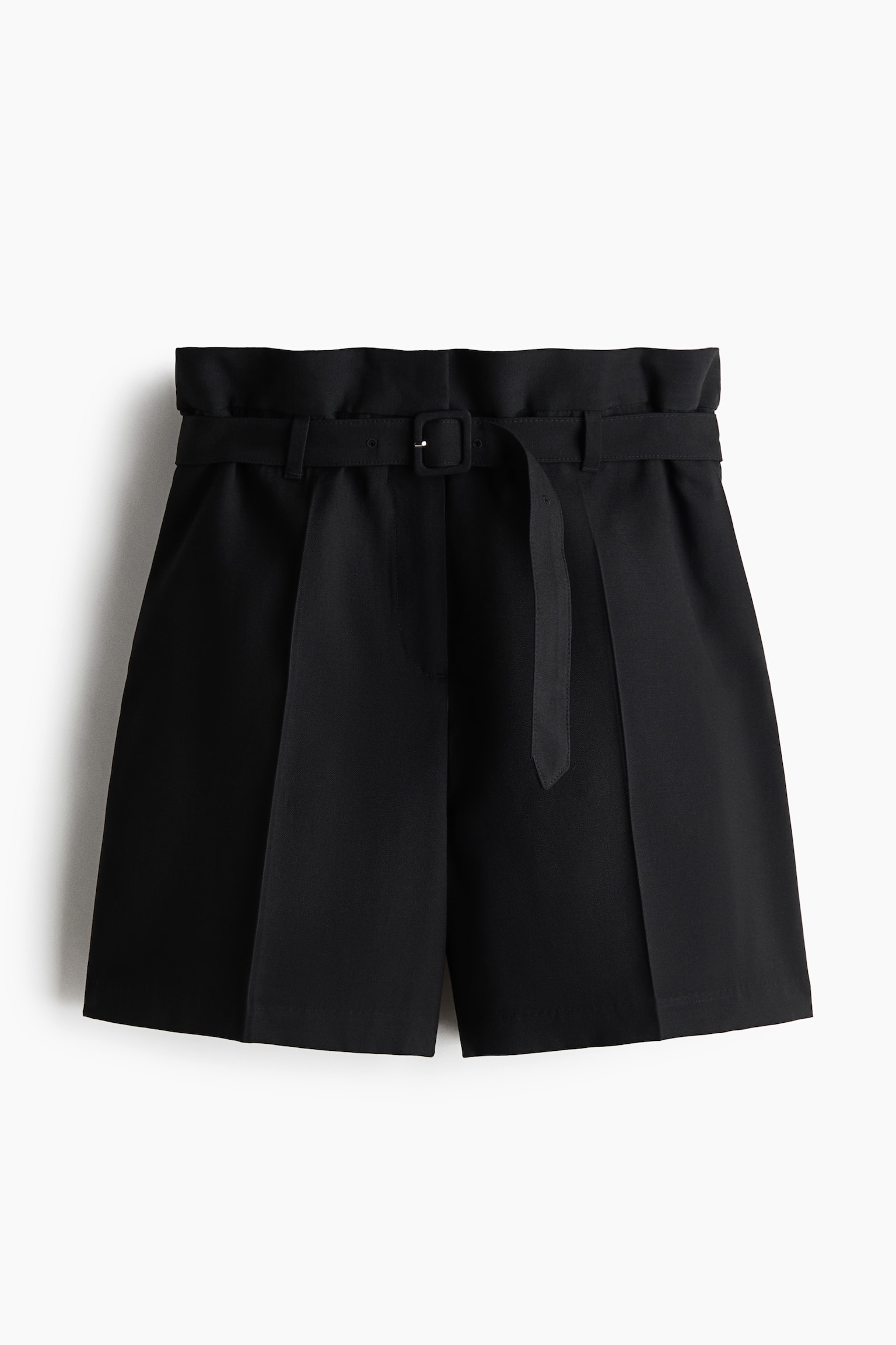 Short van viscosemix met riem - Zwart/Roomwit - 1