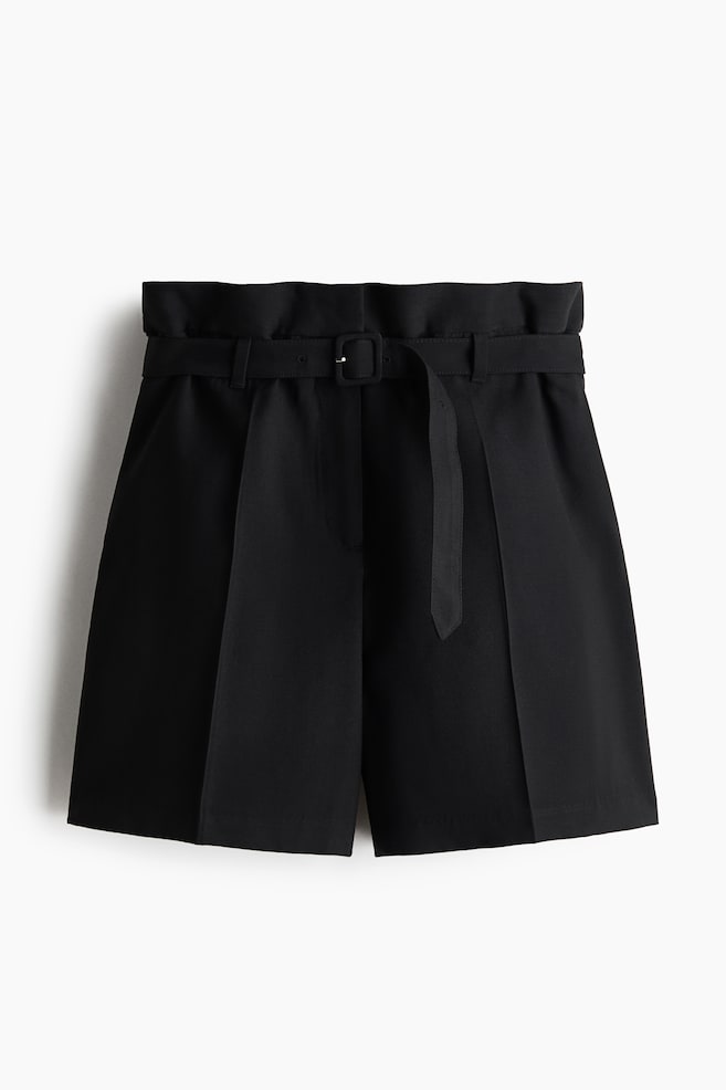 Pantaloni scurți din amestec de viscoză cu cordon - Negru/Crem - 1