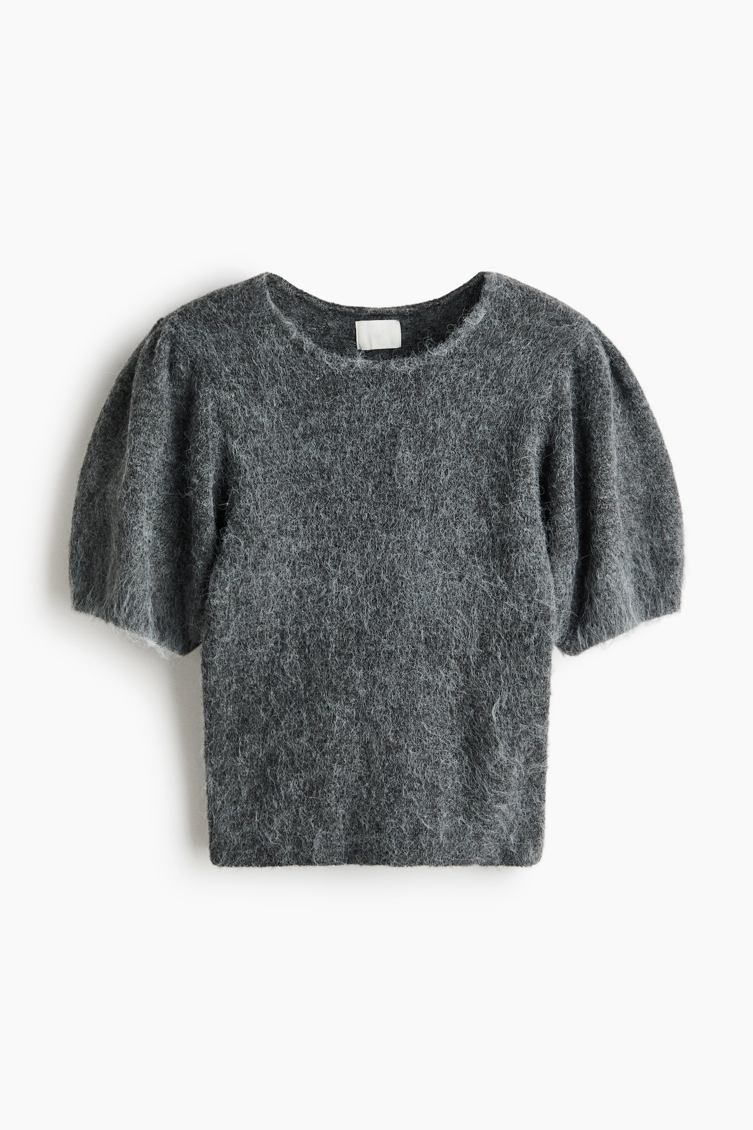 Knitted puff-sleeved top - Grey marl - 1
