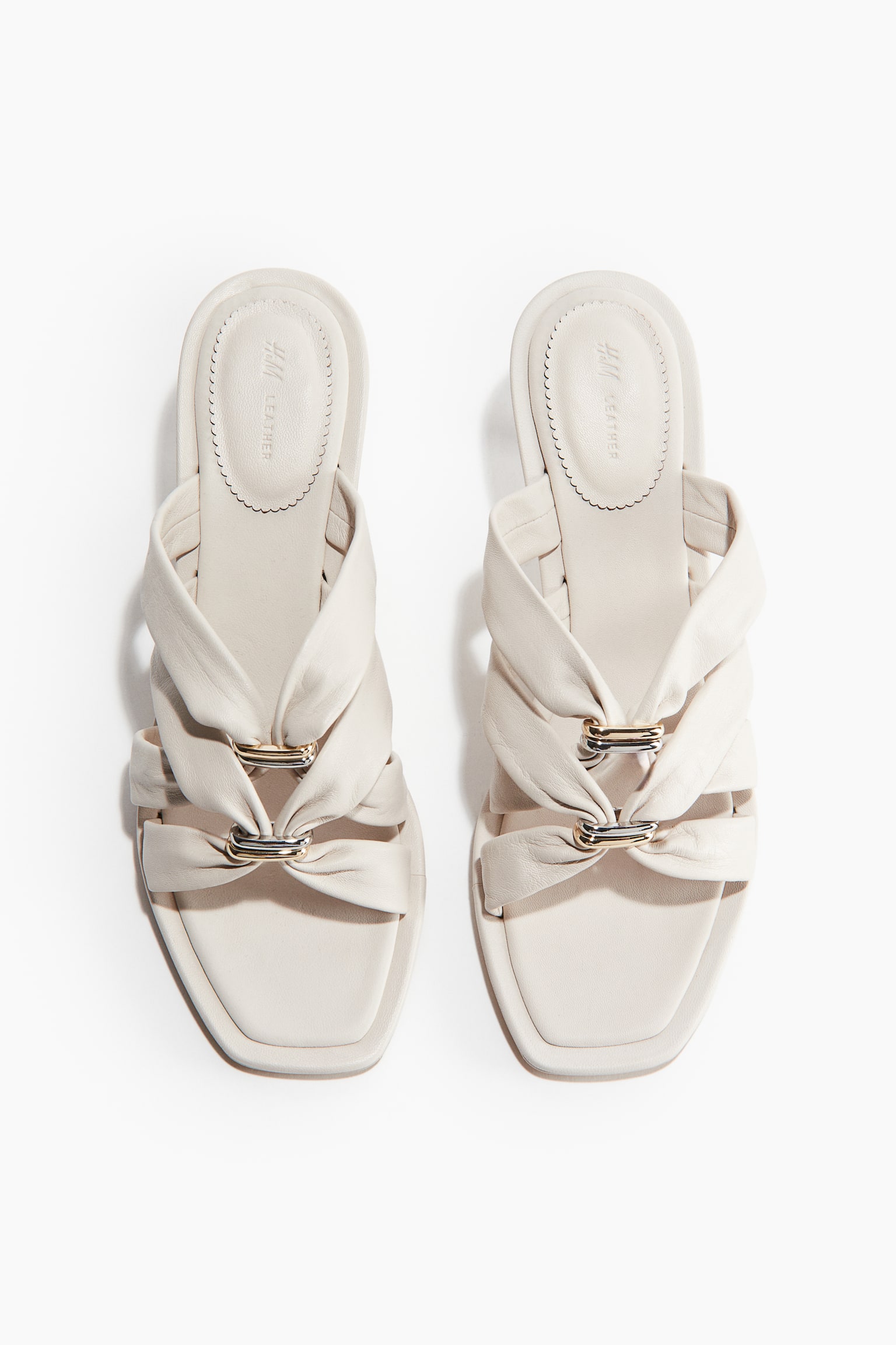 Heeled Leather Sandals - Cream/Black - 2