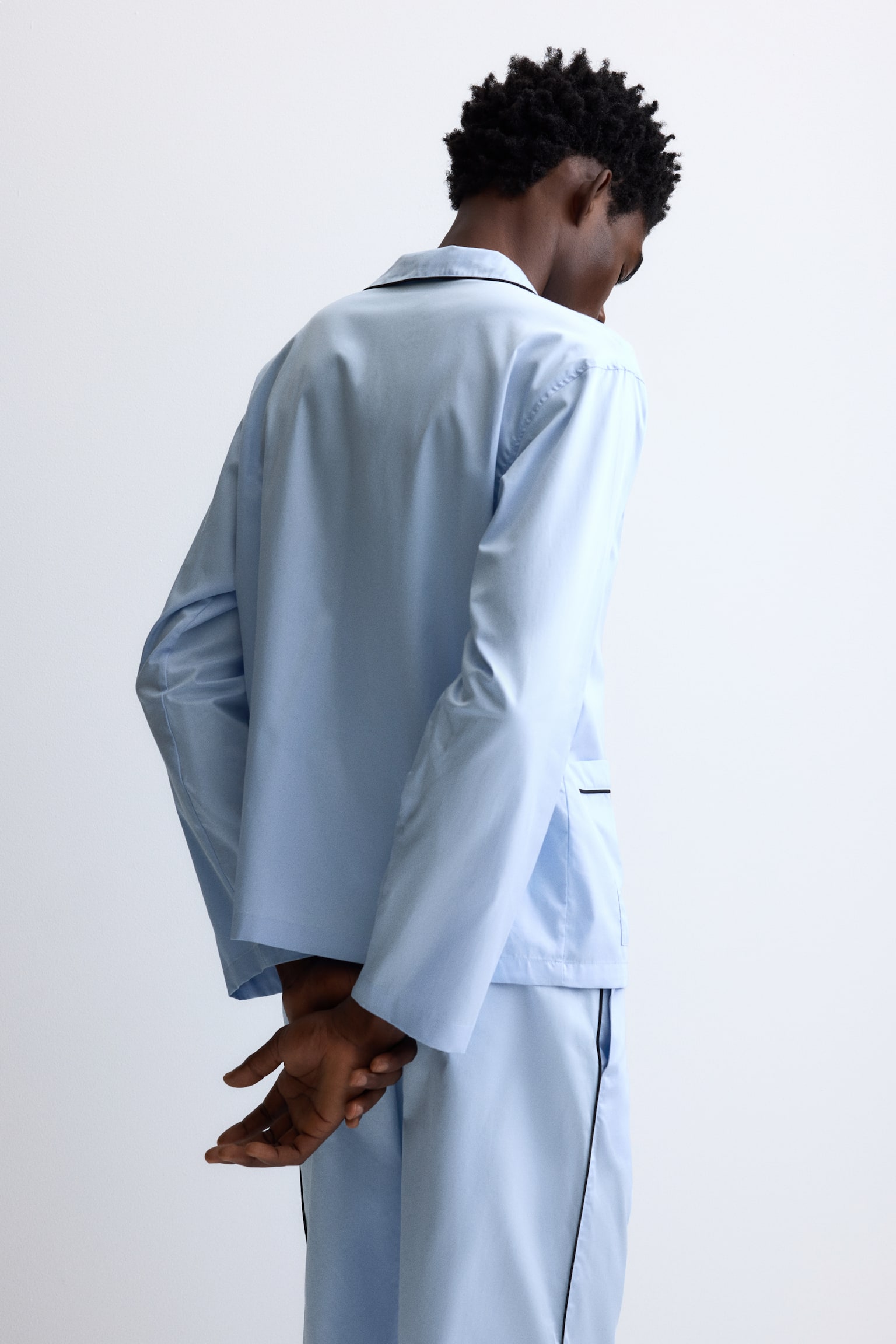 Cotton pyjama shirt and bottoms - Light blue/Burgundy - 8