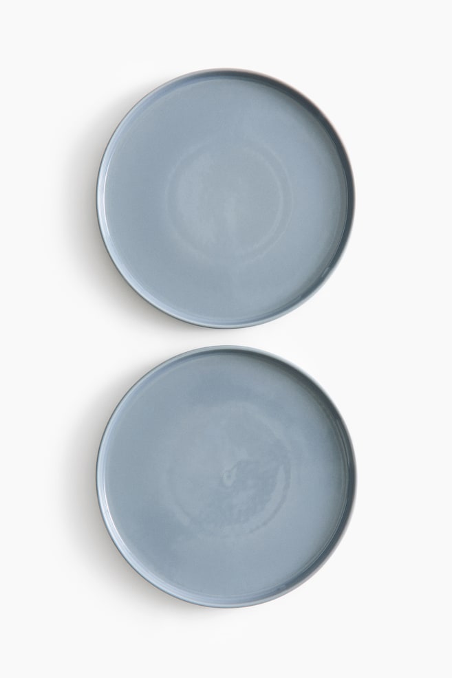 Pack de 2 pratos rasos em cerâmica de grés - Azul pó/Branco/Toupeira - 1