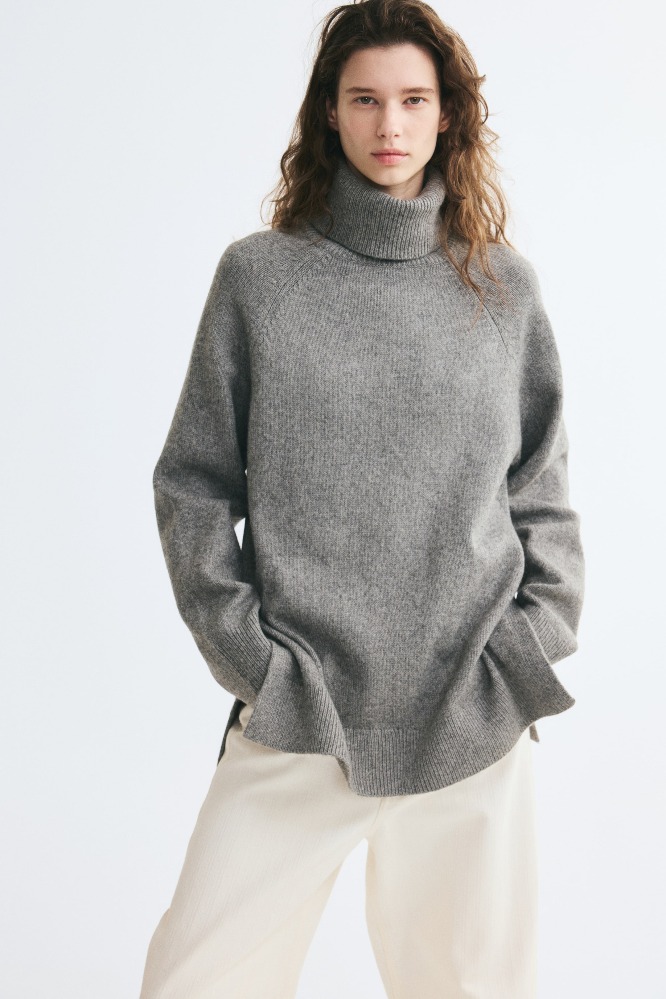 View larger image: Oversized polo-neck jumper - Grey marl - Ladies | H&M 1