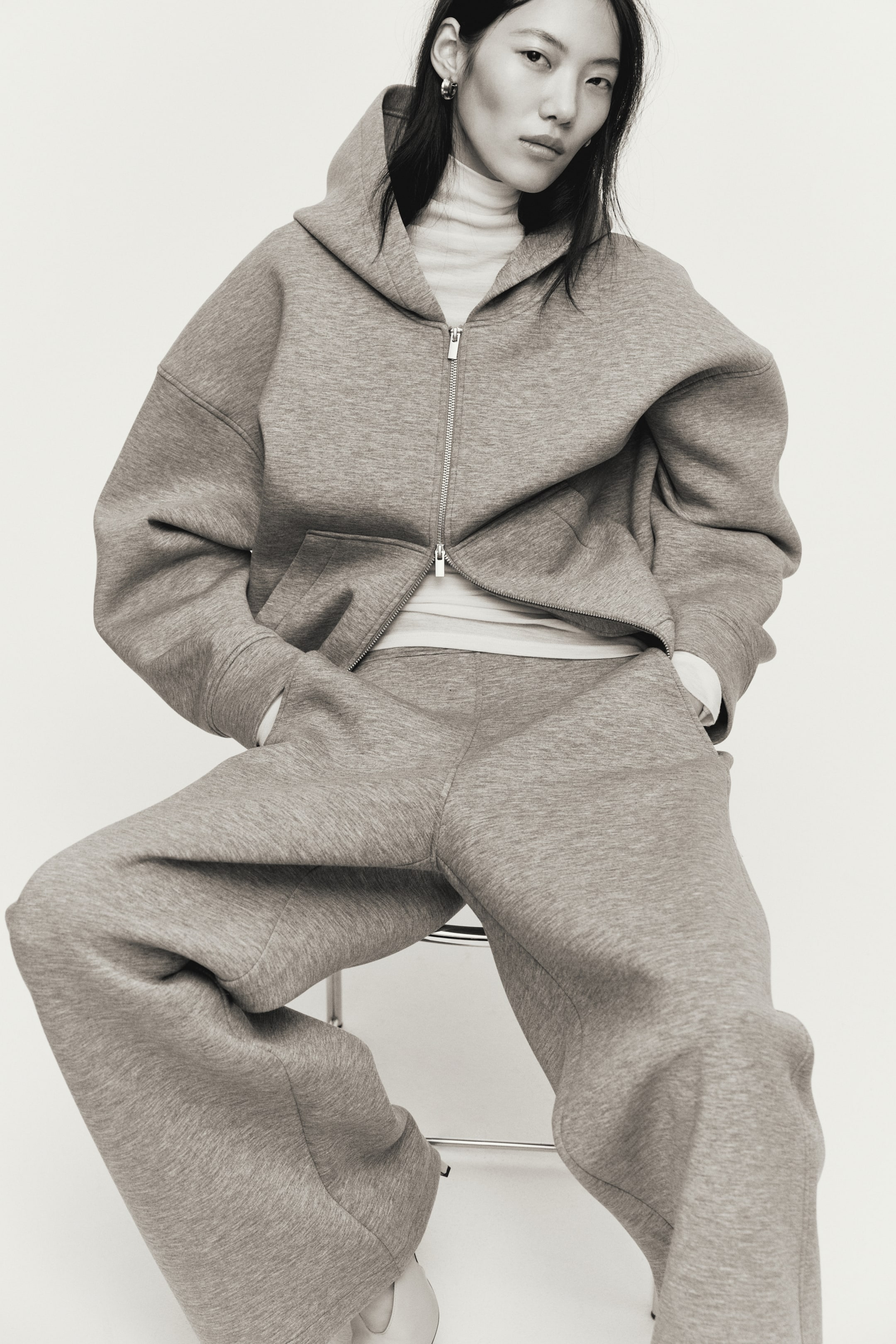 View larger image: Wide scuba trousers - Grey marl - Ladies | H&M MY 2