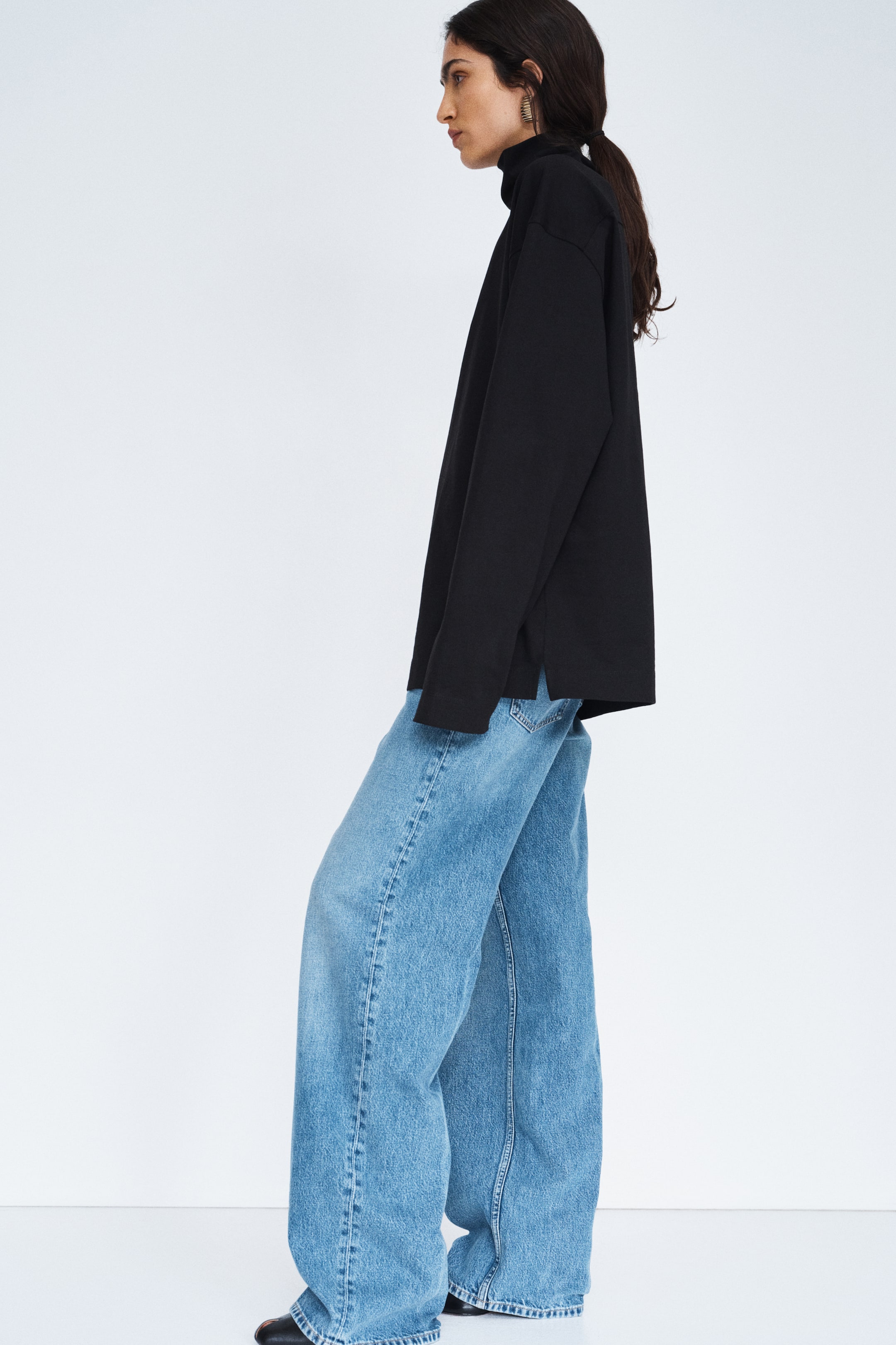 Mock Turtleneck Cotton Shirt