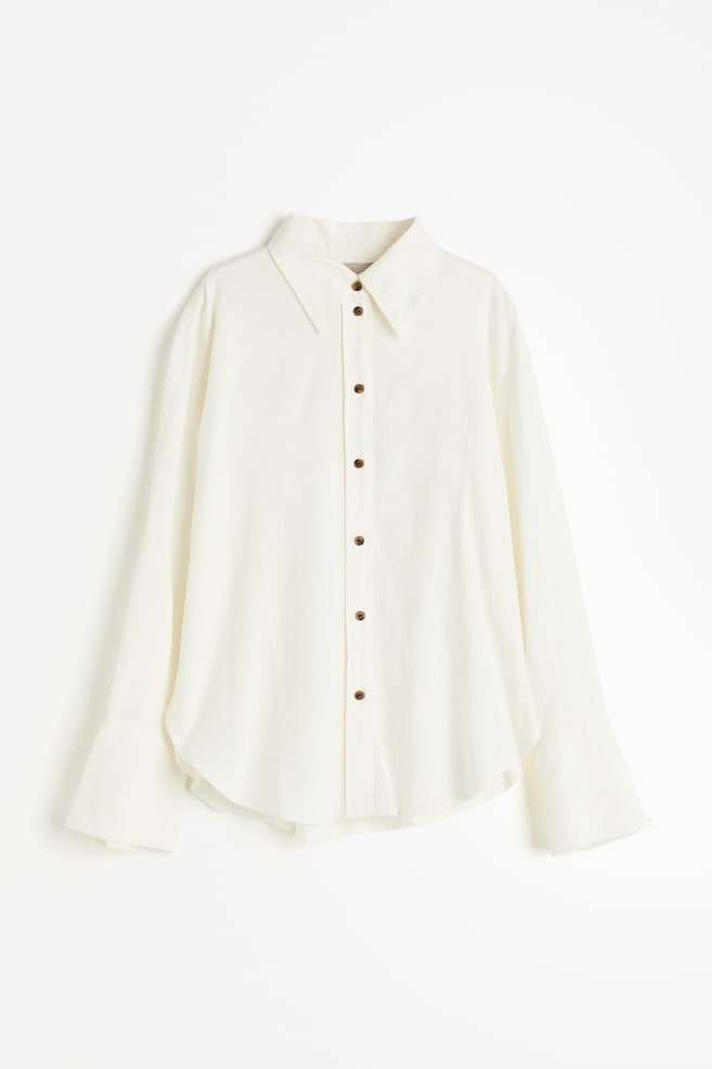 Oversized skjorte i hørblanding - Hvid/Hvid/Blåstribet - 2