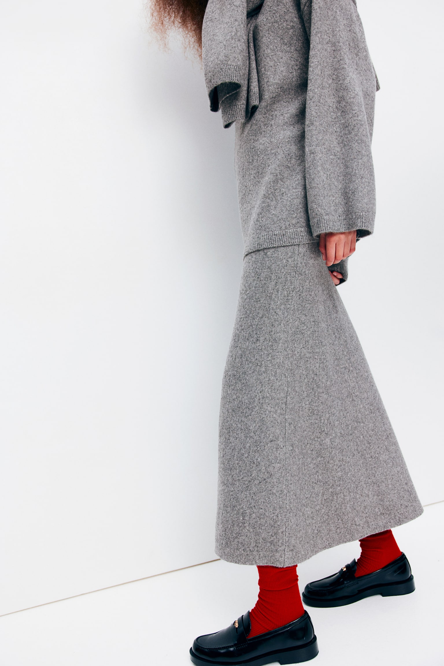 Flared knitted skirt - Grey marl - 4