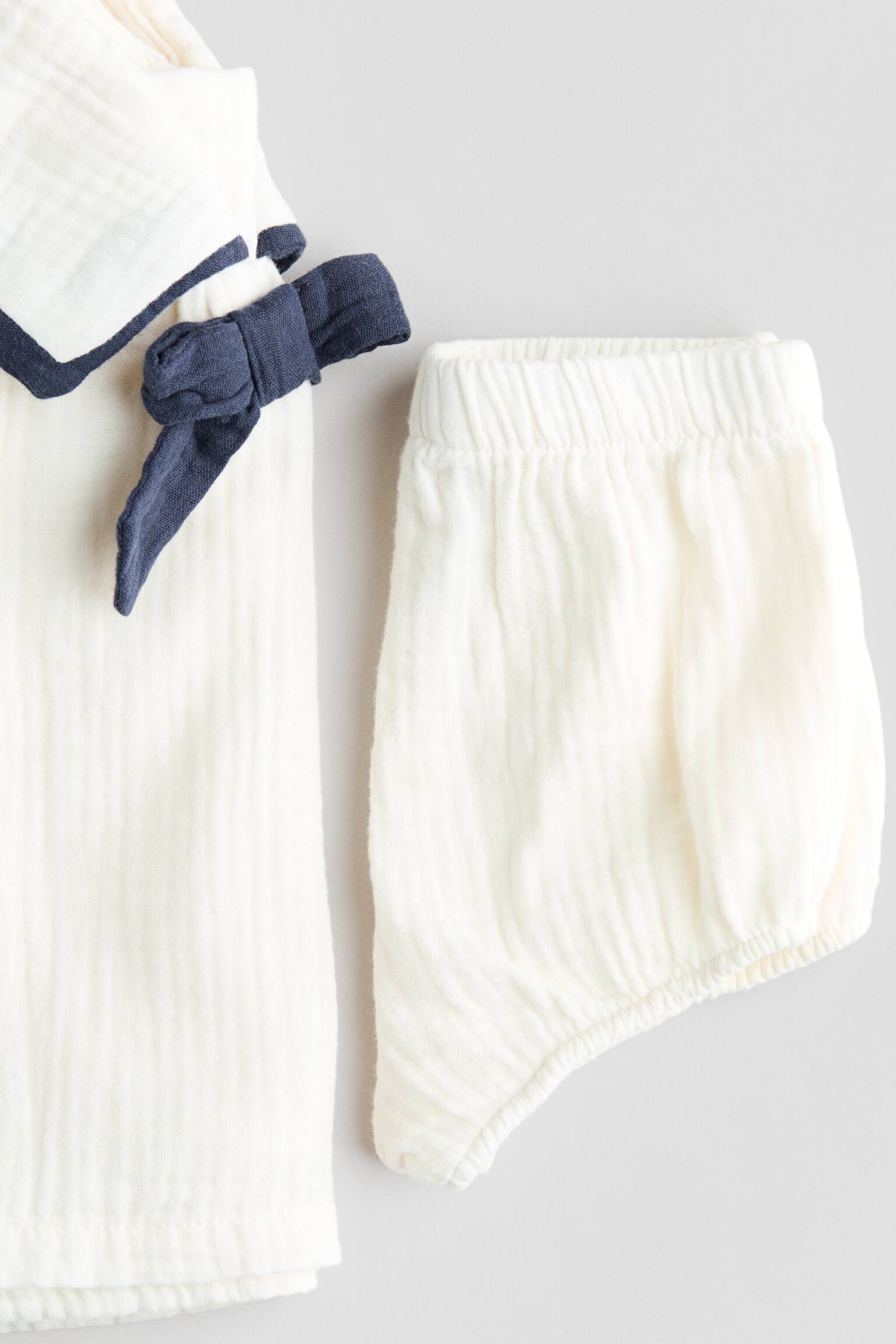 2-piece cotton muslin set - White - 3