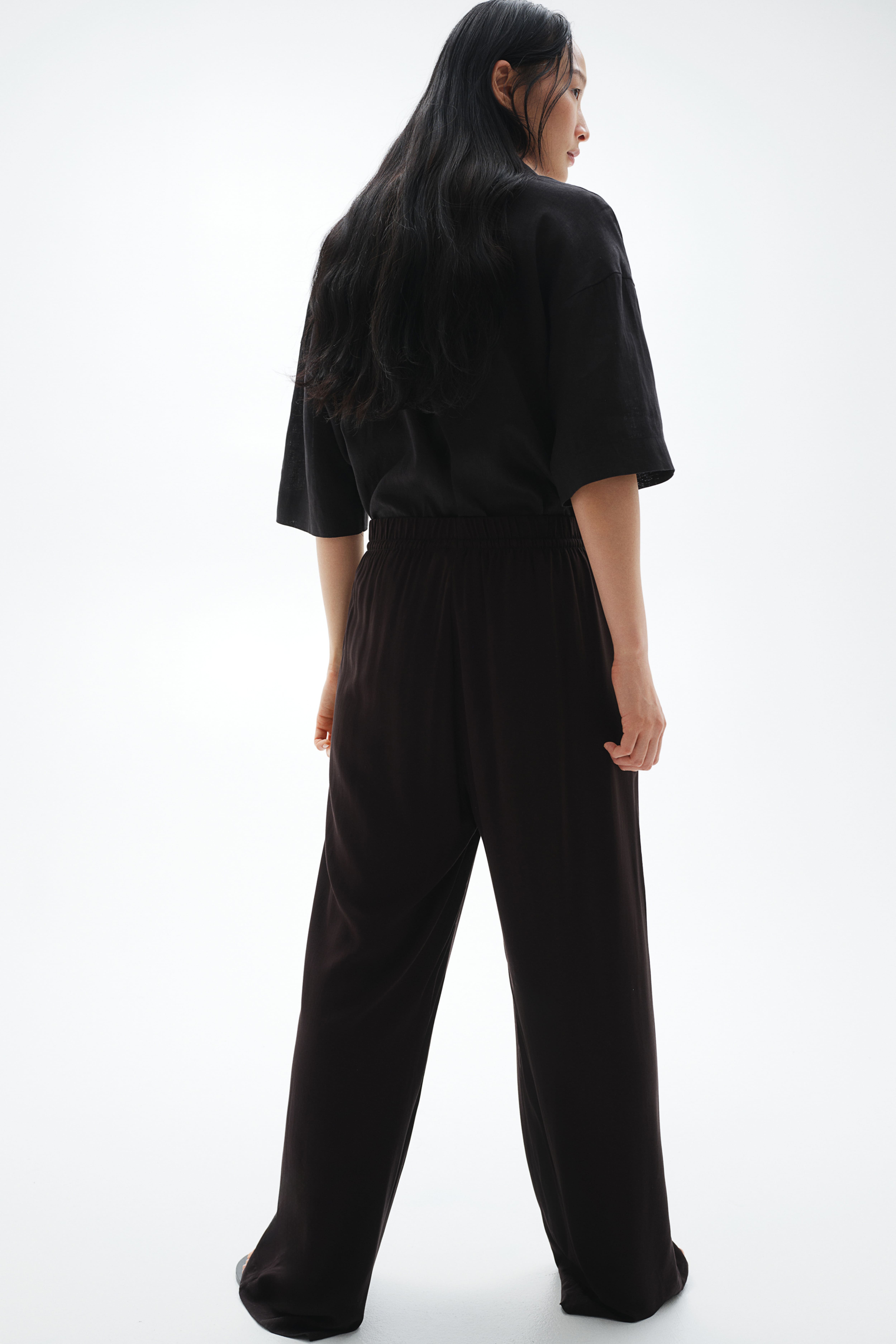 Wide-cut Pull-on Pants - High waist - Long - Black - Ladies | H&M US