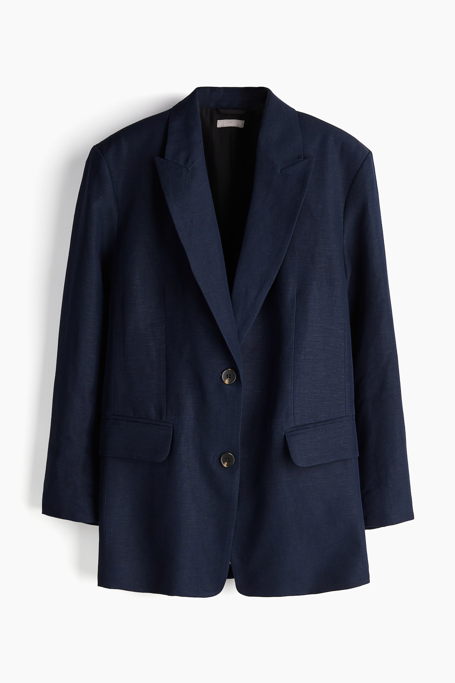 Oversized Linen Blend Blazer - Navy blue/White - 2