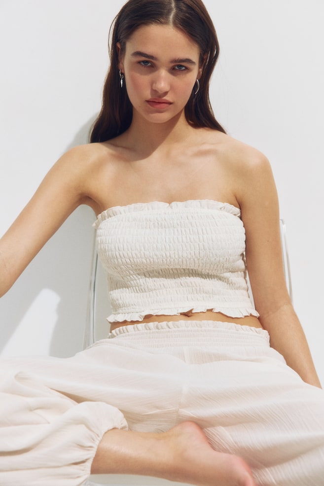 Smocked beach tube top - Cream/Rust brown - 6