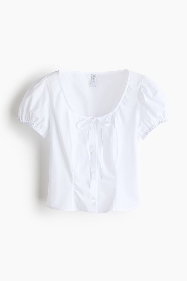 Puff-Sleeved Poplin Blouse - White - 1