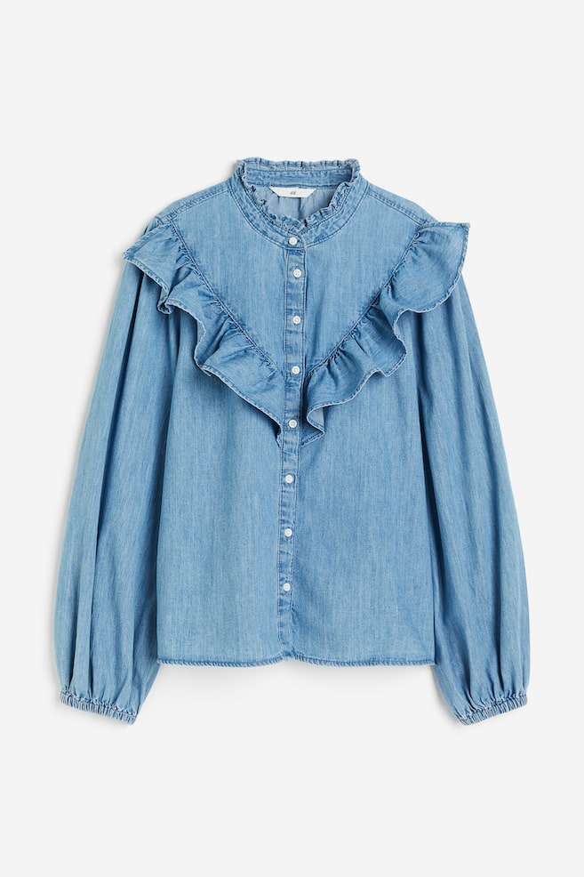 Flounce-trimmed blouse - Light denim blue - 2