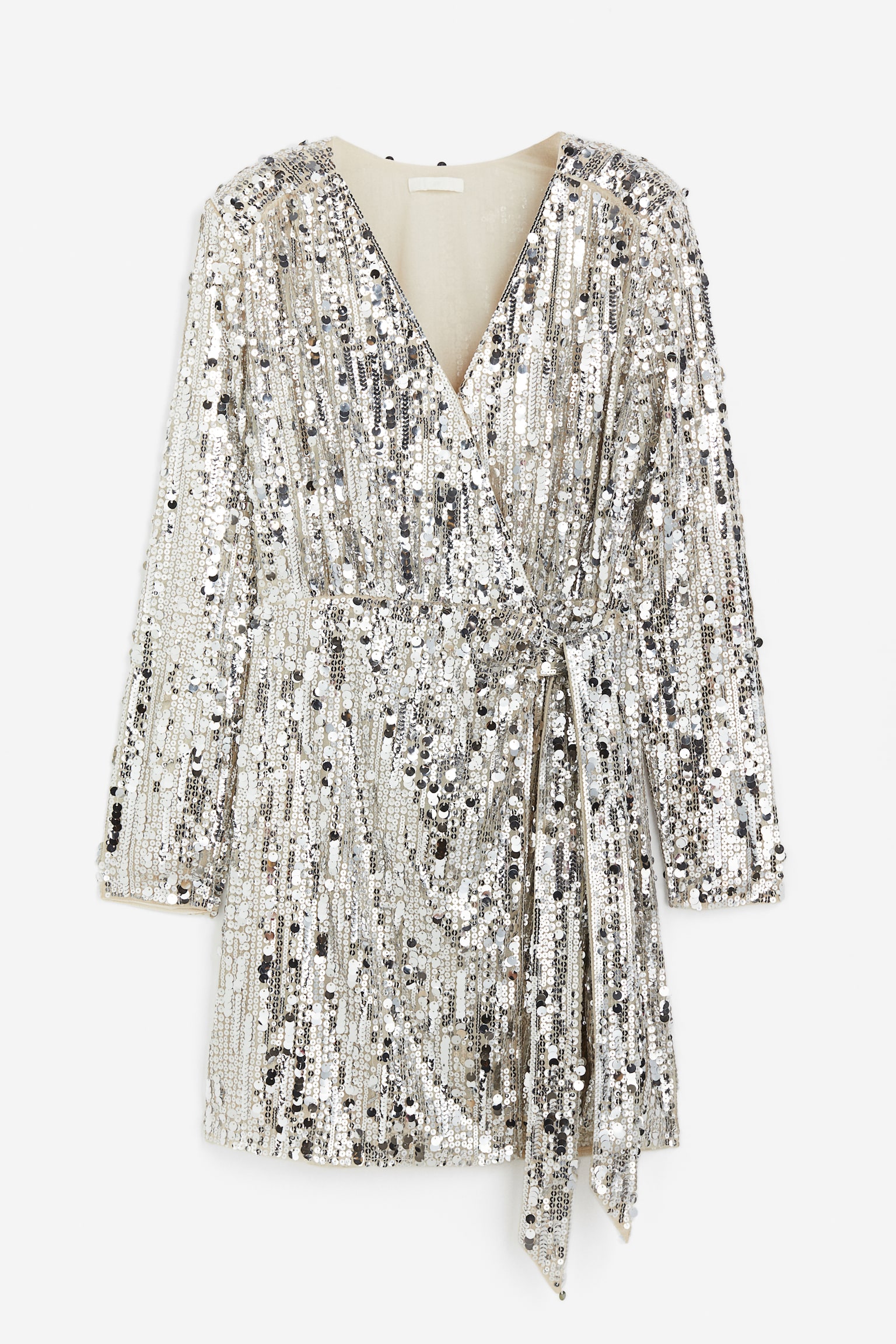 Sequined wrap dress - Light beige/Silver-coloured/Black - 1