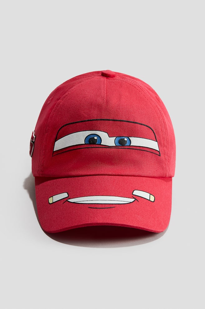 Motif-Detail Cotton Cap - Red/Cars - 1