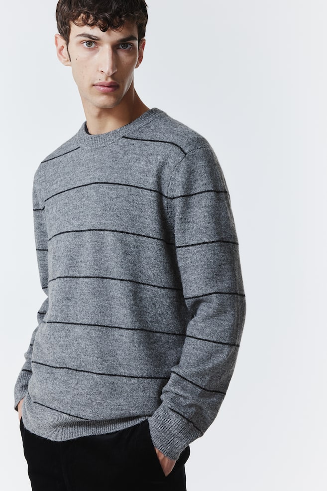 Regular Fit Fine-knit jumper - Grey marl/Striped/Dark blue/Striped/Beige marl/Dark blue - 1