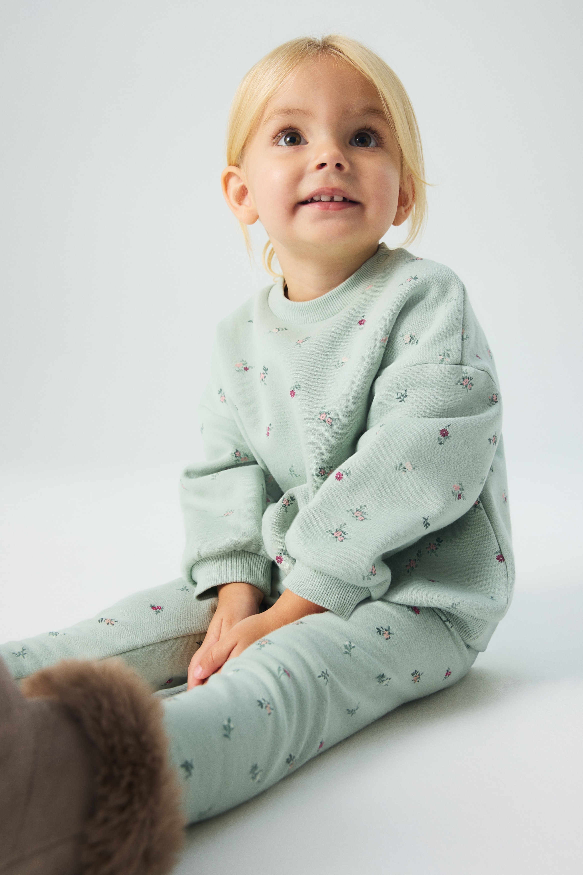 Bébé - Sweat imprimé avec intérieur brossé Vert menthe/fleuri - Size: 104 (3-4Y)  - H&M