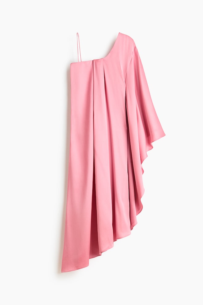 One-Shoulder Satin Kaftan Dress - Pink - 1
