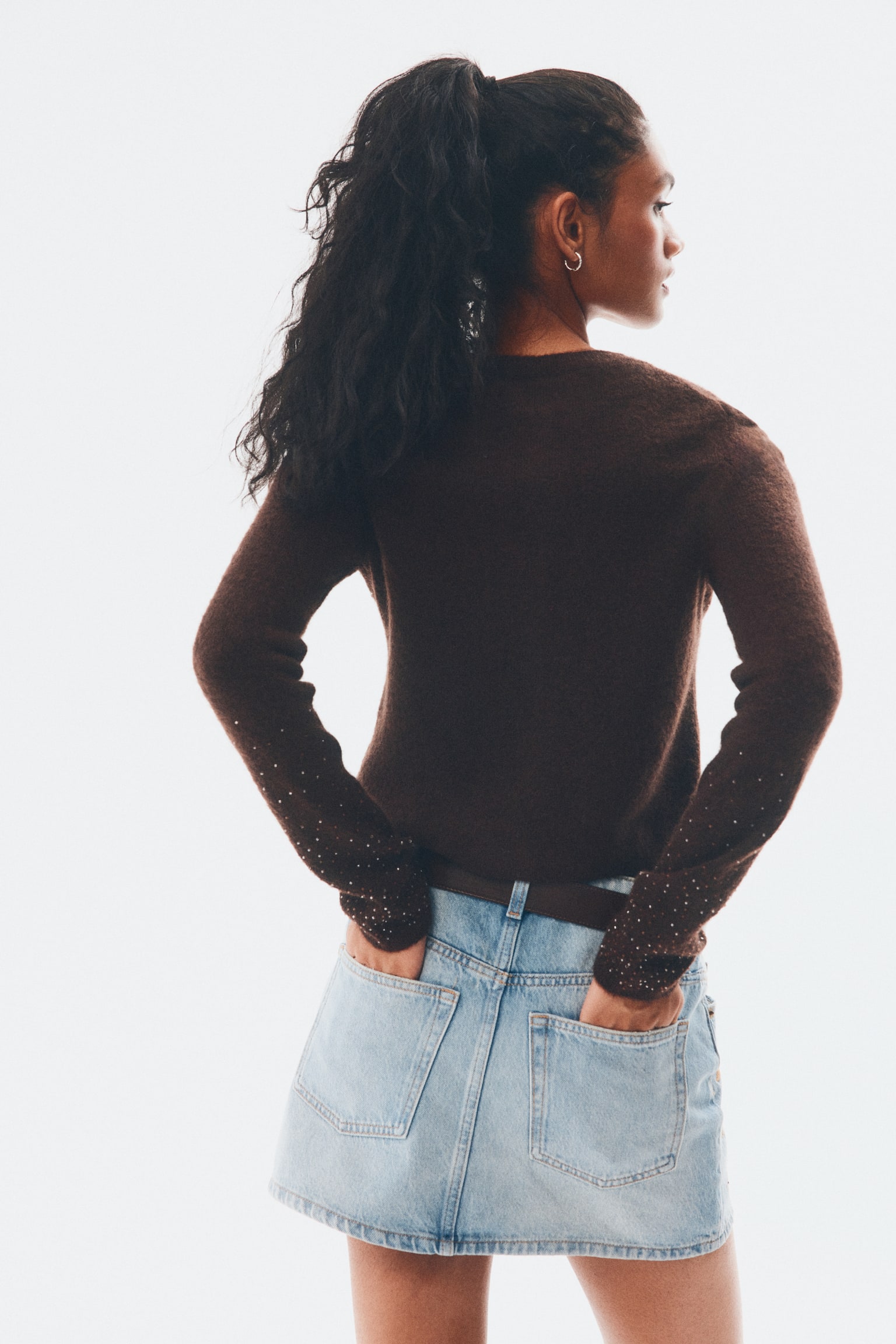 Denim mini skirt - Light denim blue/Flowers/Light khaki green - 3