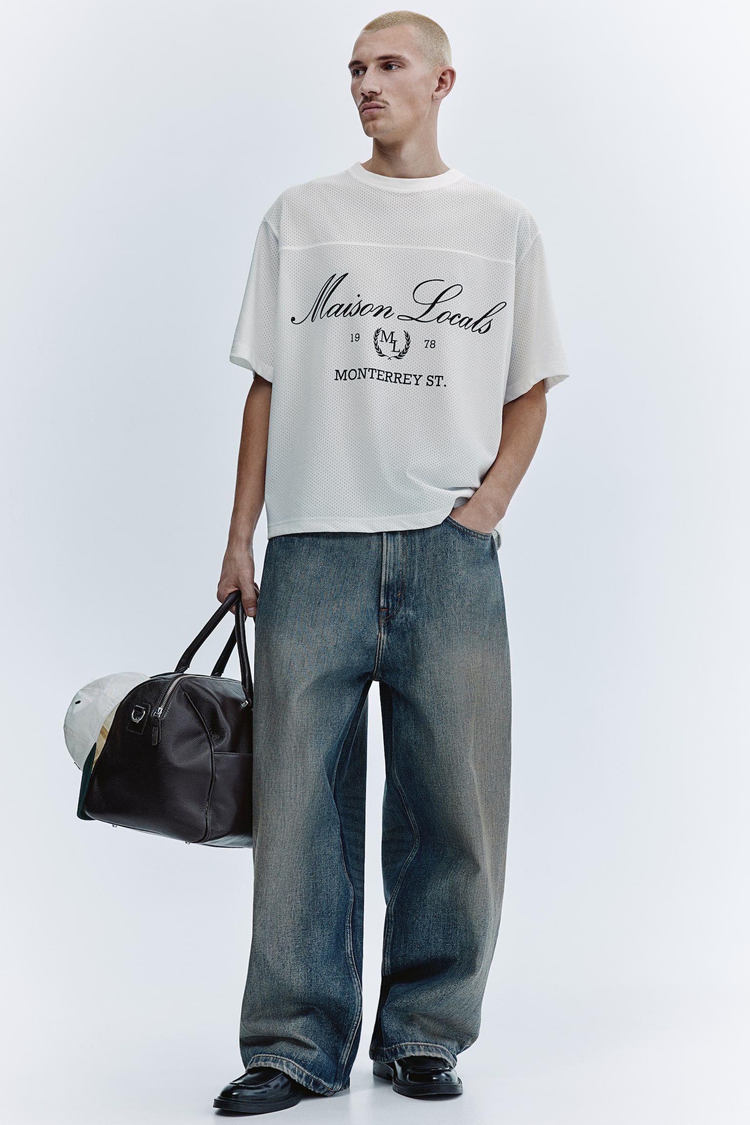 Siateczkowy T-shirt z nadrukiem Oversized Fit - Biały/Maison Locals/Granatowy/Maison Locals - 5