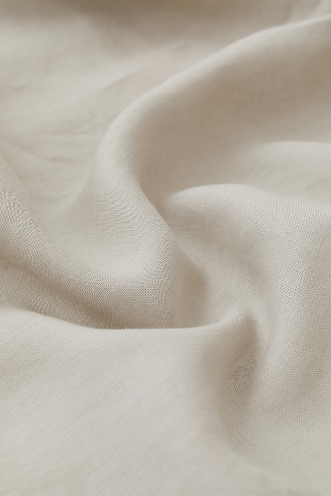 Enkel sängkappa i tvättat linne - Beige/Vit     - 5