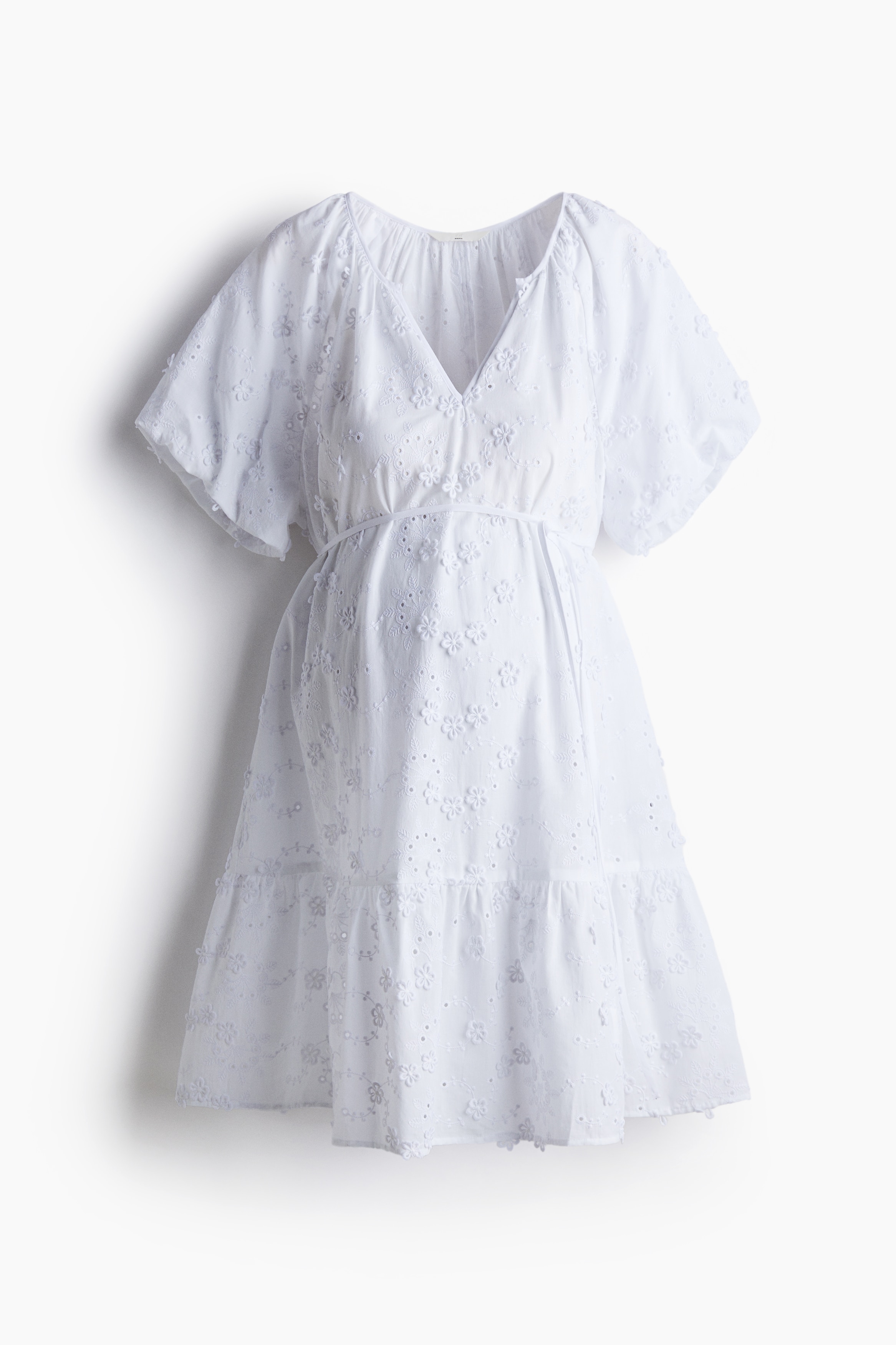 MAMA Jurk met broderie anglaise - Wit