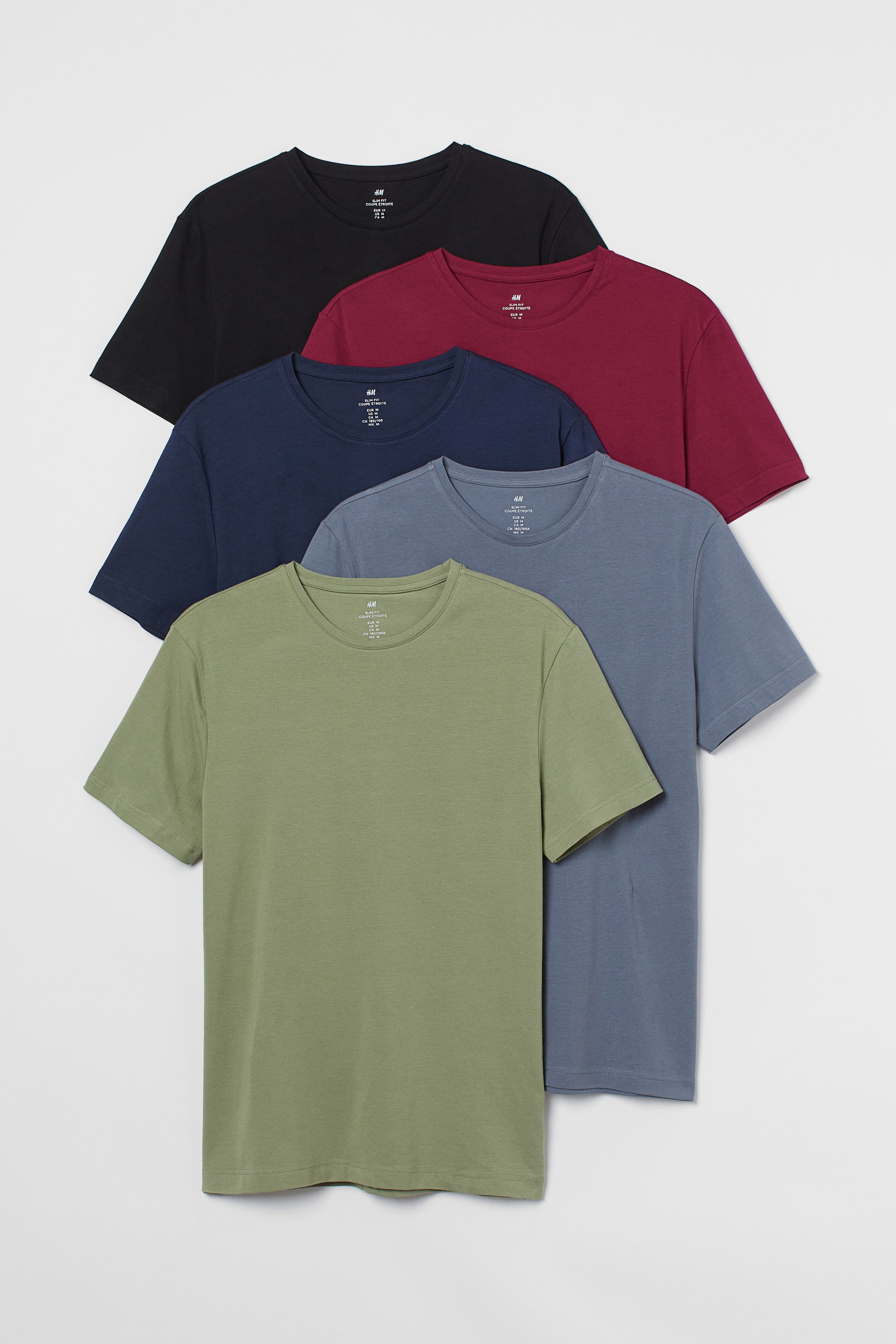5er-Pack T-Shirts in Slim Fit - Rundausschnitt - Kurzarm - Weinrot 