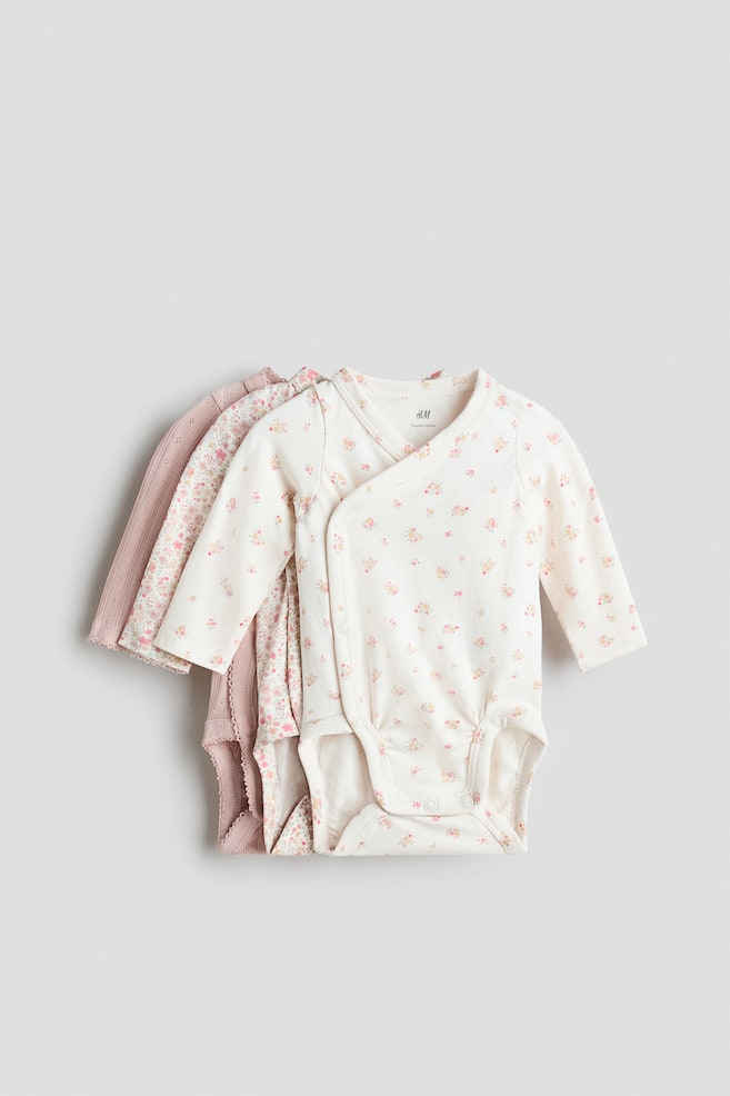 3-pack wrapover bodysuits - Light pink/Floral/Dusty pink/Floral/Light dusty pink/Cream/White/Teddy bears/Cream/Puppies/Beige/Teddy bears/Cream/Stars/Light blue/Teddy bears/White/Animals/Cream/Striped/Green/Patterned/Pink/Floral/White/Bunnies/White/Beige/Koalas - 1