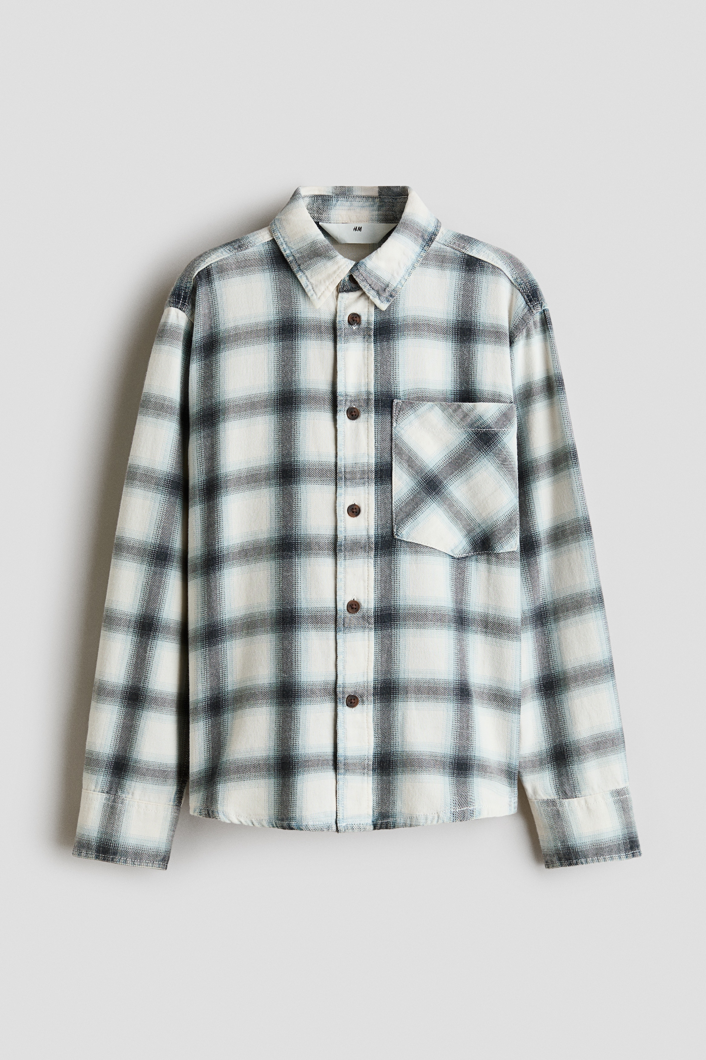 Camisa de algodón con bolsillo - Blanco/Cuadros