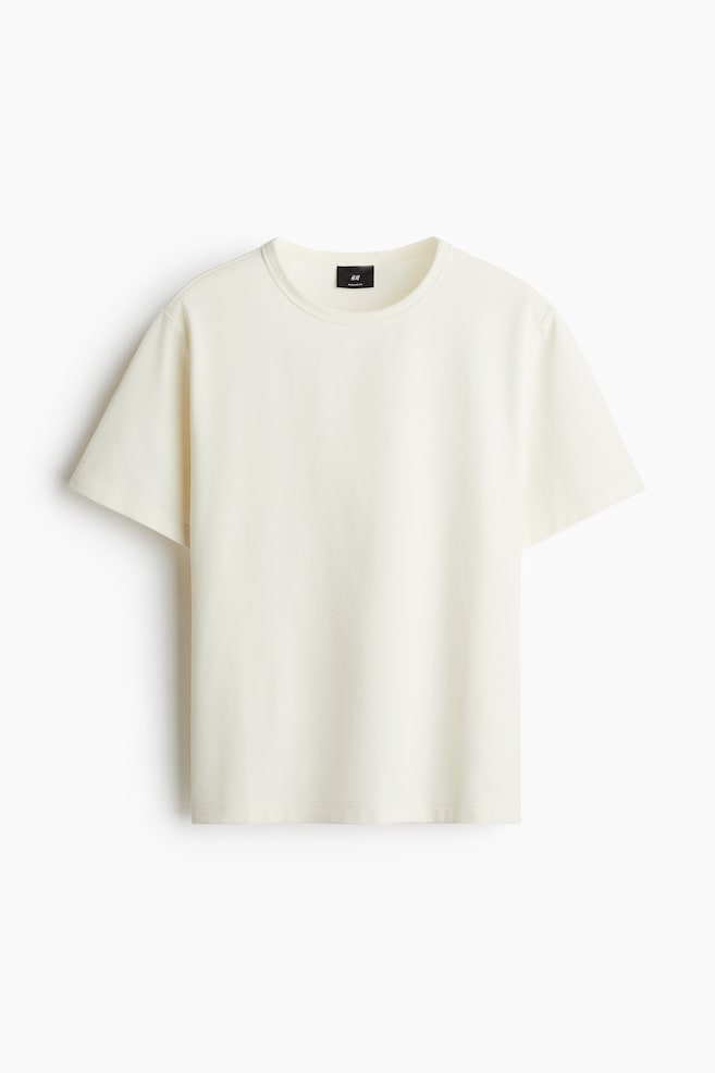 Regular Fit Waffled T-shirt - Cream/Dark gray - 1