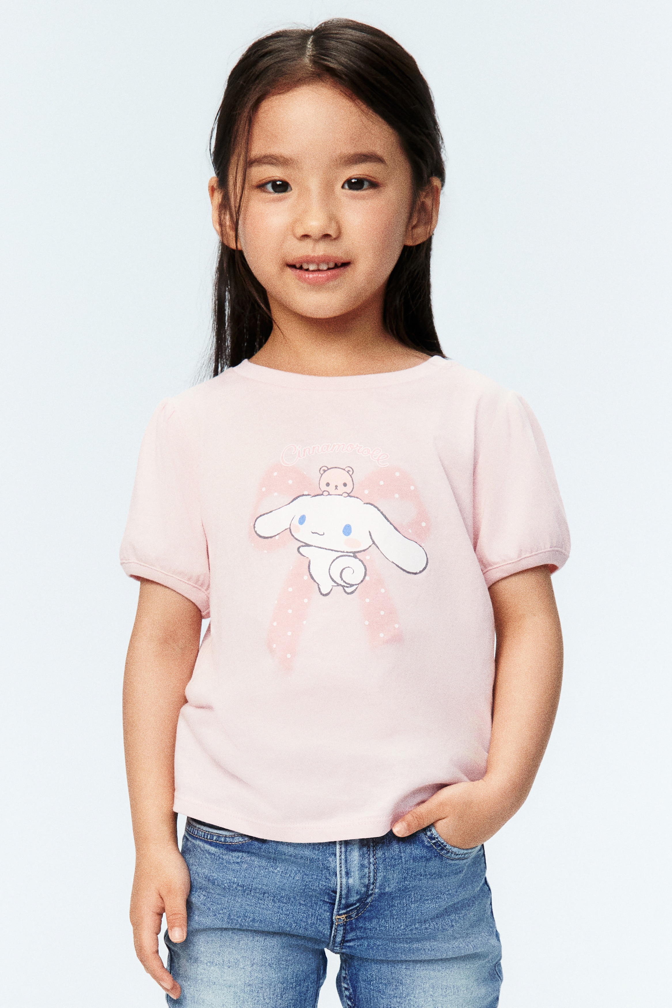 Áo thun tay bồng in hình - Màu hồng nhạt/Cinnamoroll
