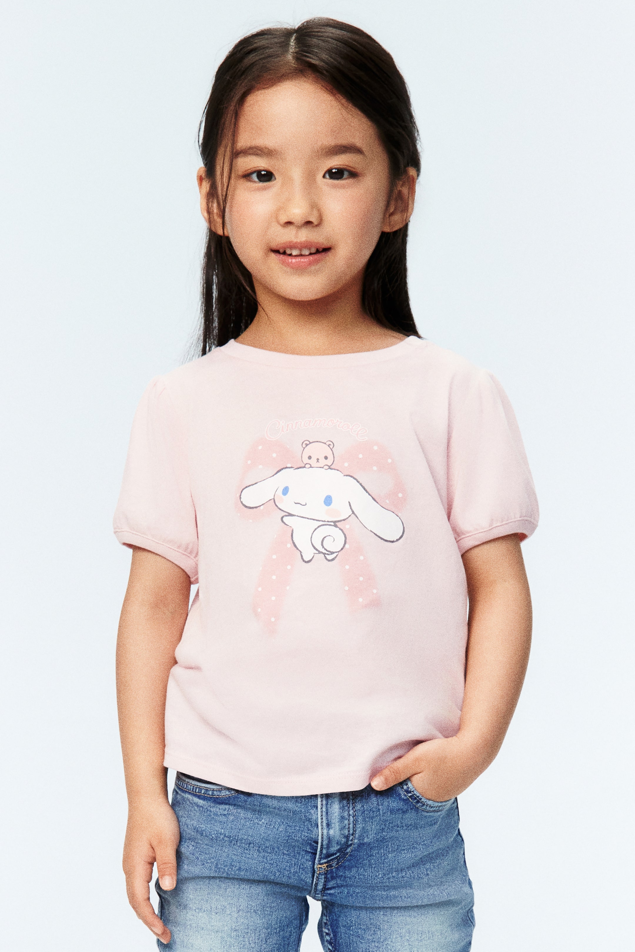 拡大画像を表示: パフスリーブ プリントTシャツ - ライトピンク/シナモロール - Kids | H&M JP 1