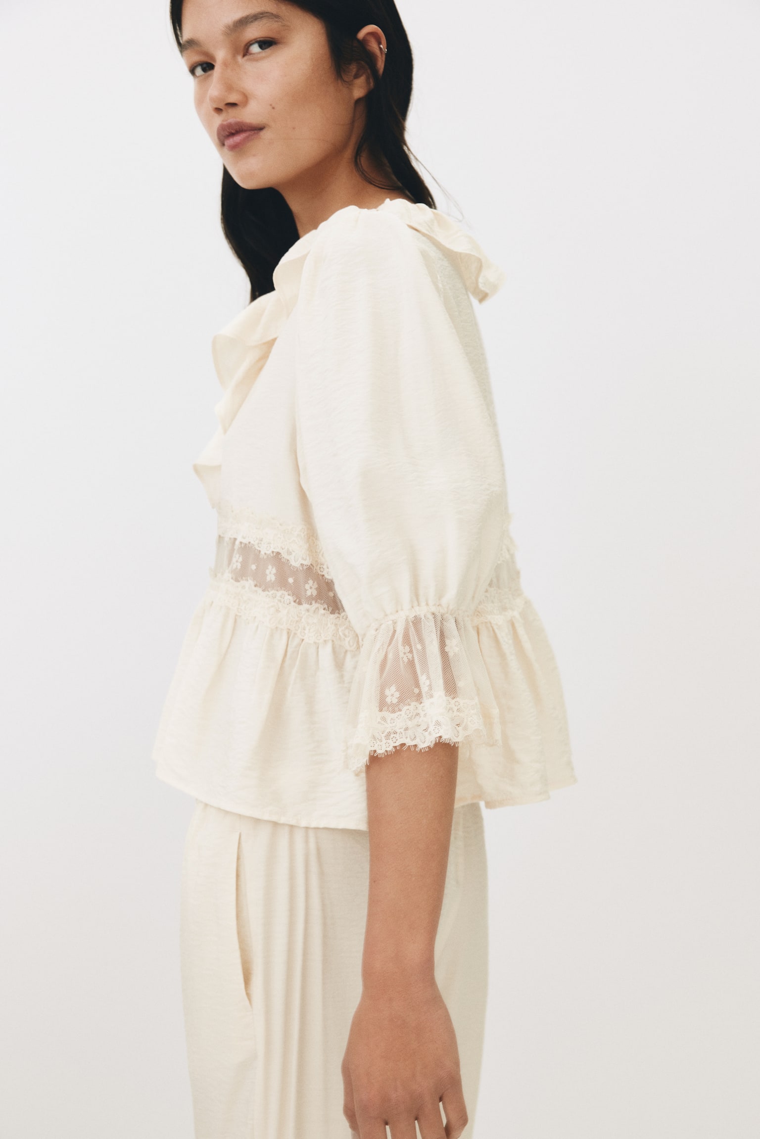 Lace-detail blouse - Light beige/Brown - 3