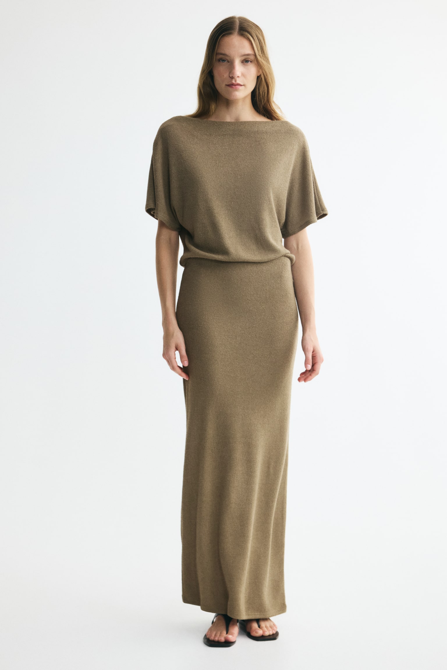 Женское платье H&M Boat-Neck Knit, цвет: Хаки зелёный — фото 3