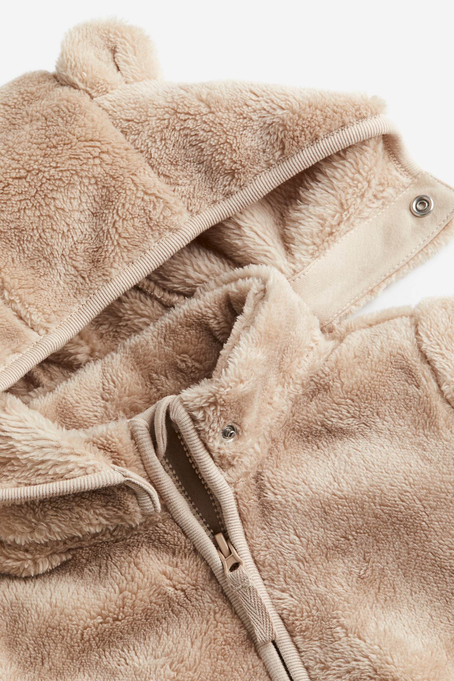 Pile Fleece Zip Up Hoodie - Beige - 2