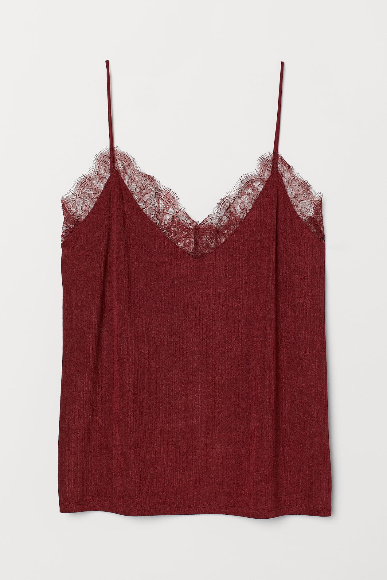 Top with Lace - V-neck - Sleeveless - Rust red - Ladies | H&M US