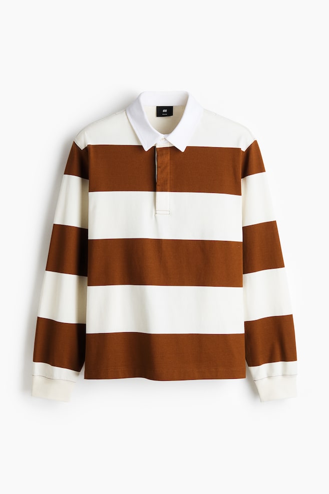 Regular-Fit Cotton Rugby Shirt - Brown/color block/Dark green/color block - 1