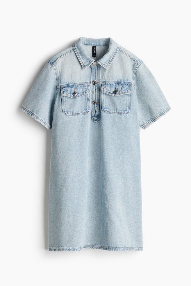 Denimkleid mit Kurzarm - Helles Denimblau/Dunkles Denimblau - 1