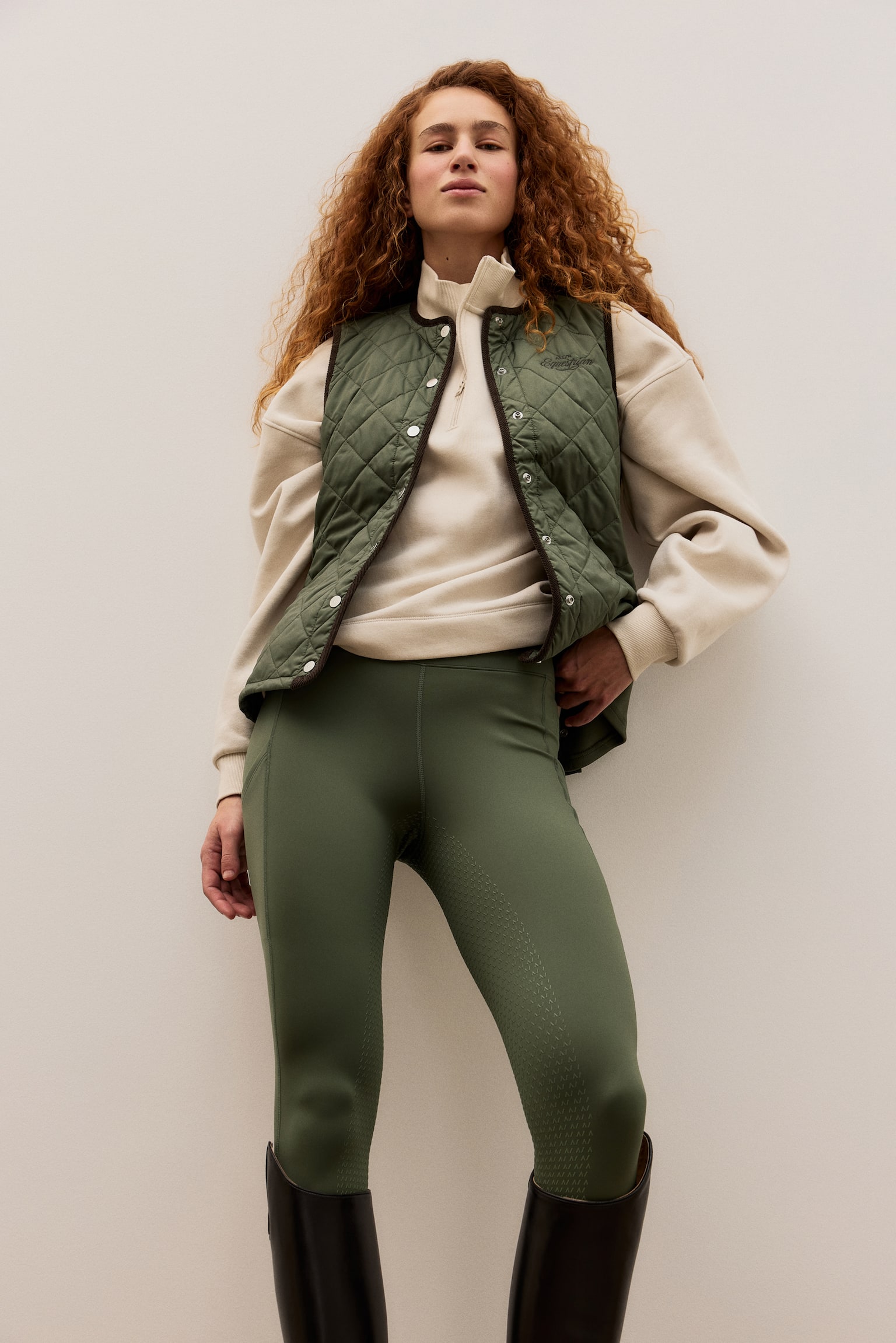 Full-grip riding leggings - Khaki green/Light beige/Navy blue/White/Warm grey/Black/Coffee bean brown - 6