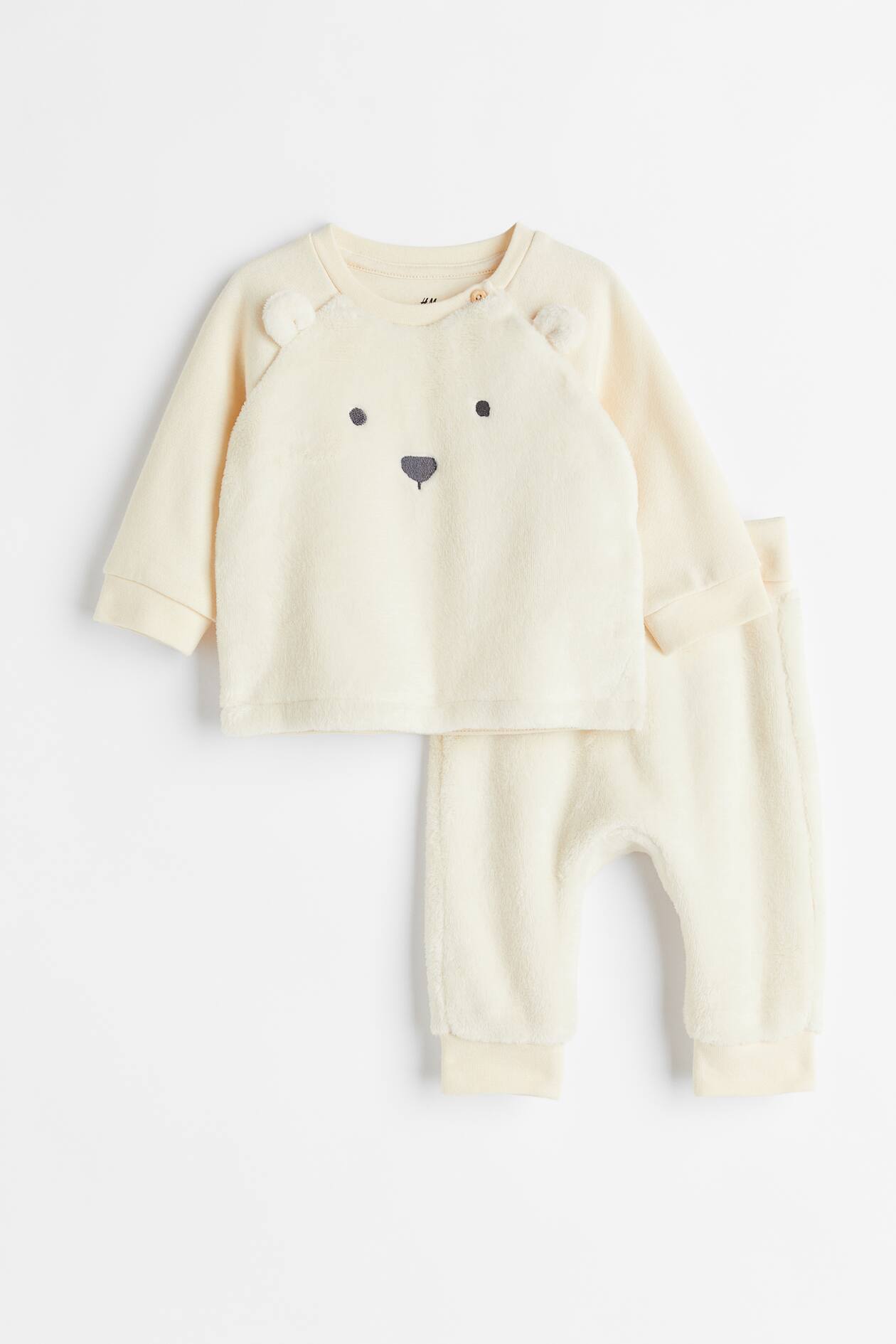 2-piece Top and Pants Set - Natural white/bear - Kids | H&M US