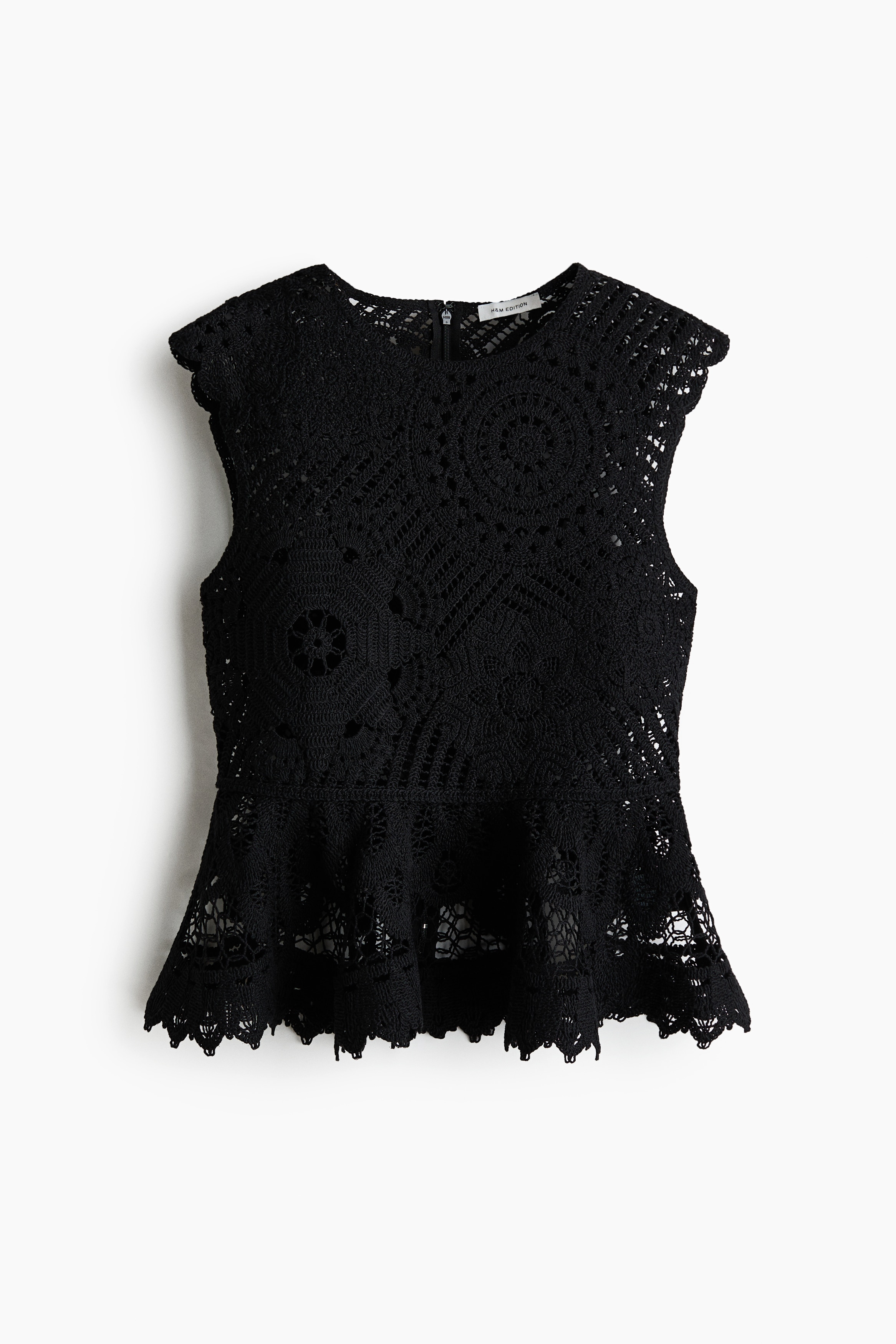 Crochet-look peplum top - Black
