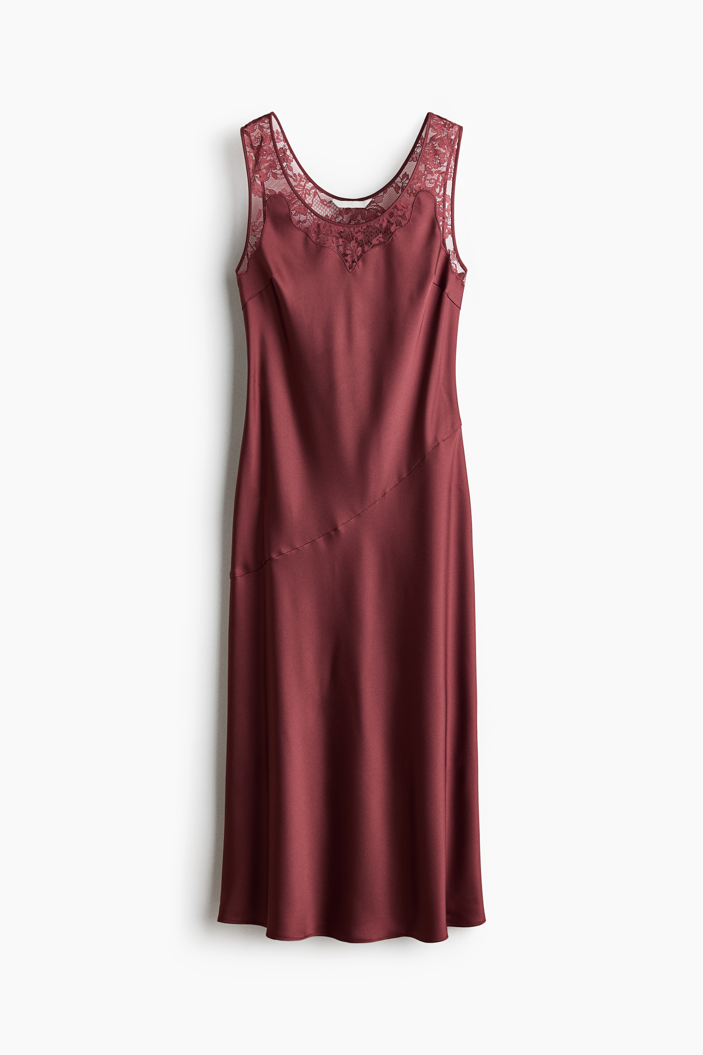 Vestido de satín con encaje - Rojo teja