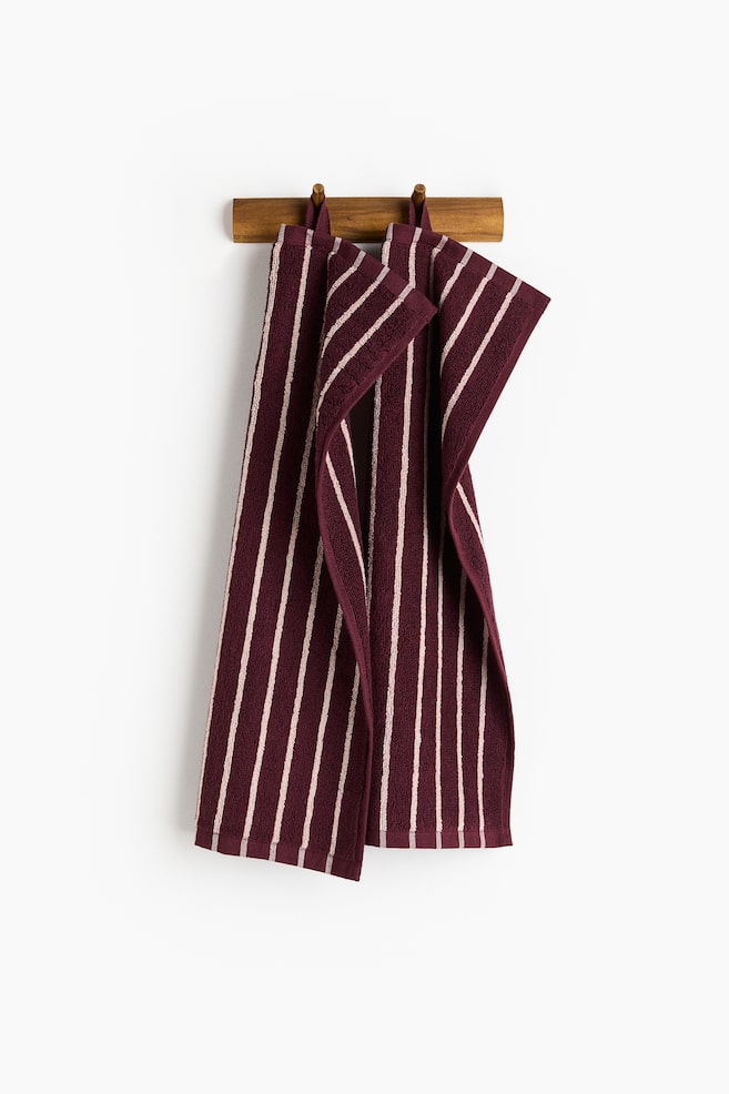 2-Pack Cotton Terry Guest Towels - Burgundy/light pink striped/Light taupe/striped/Light gray/blue striped - 1