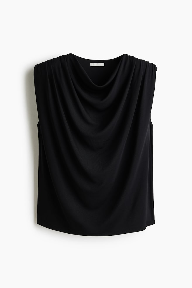 Draped Top with Shoulder Pads - Black/Brown - 1