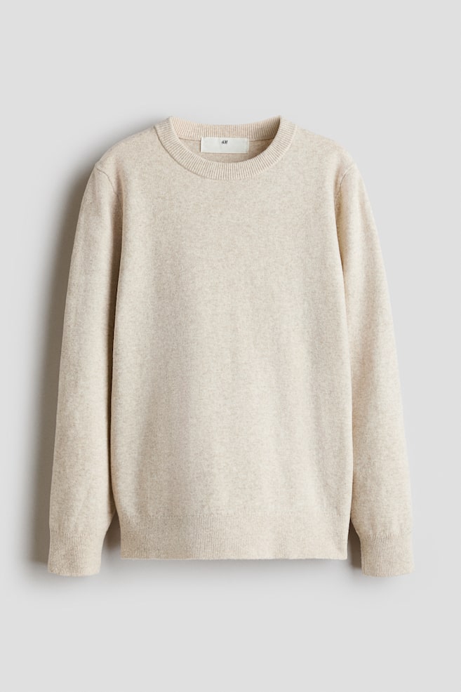 Fine-knit jumper - Light beige/Navy blue - 1