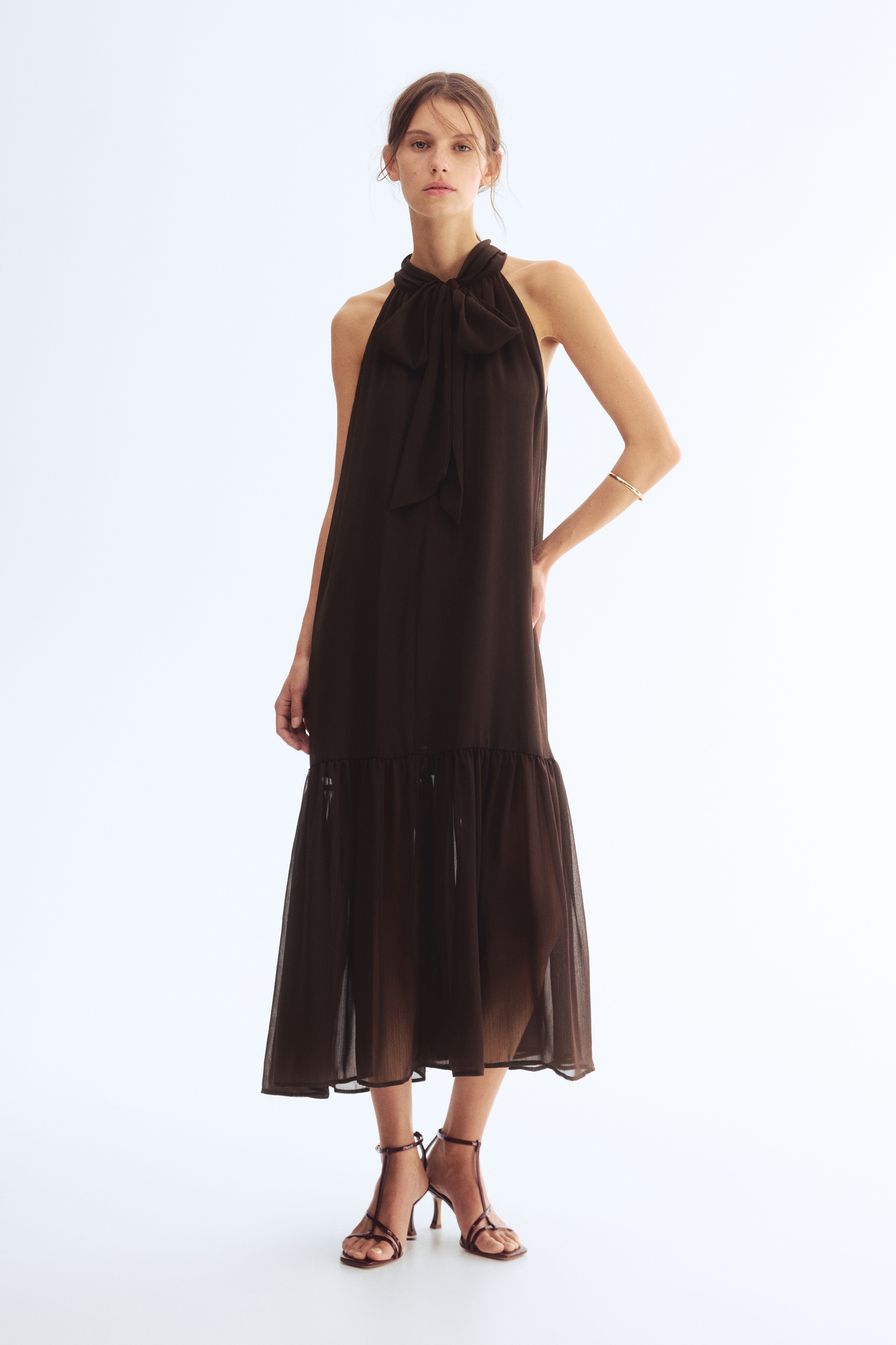 Bow-collar maxi dress