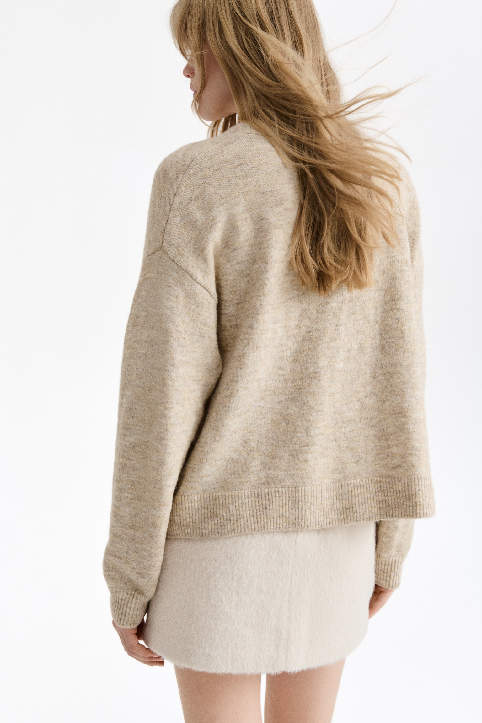 קרדיגן Loose Fit - בז' מלאנז'/חום כהה/אפור מלאנז'/כחול מלאנז'/ורוד בהיר - 3