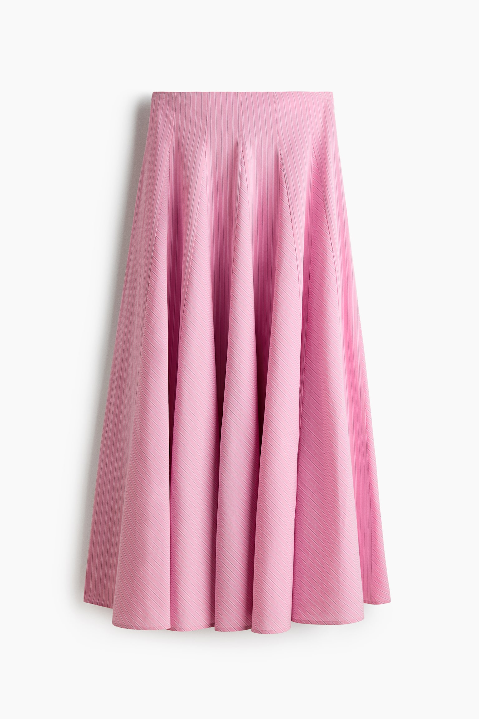 Godet-pleated cotton skirt - Pink/Striped - 1