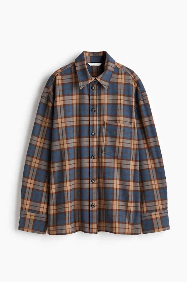 Oversized Flannel Shirt - Dark brown/plaid - 1
